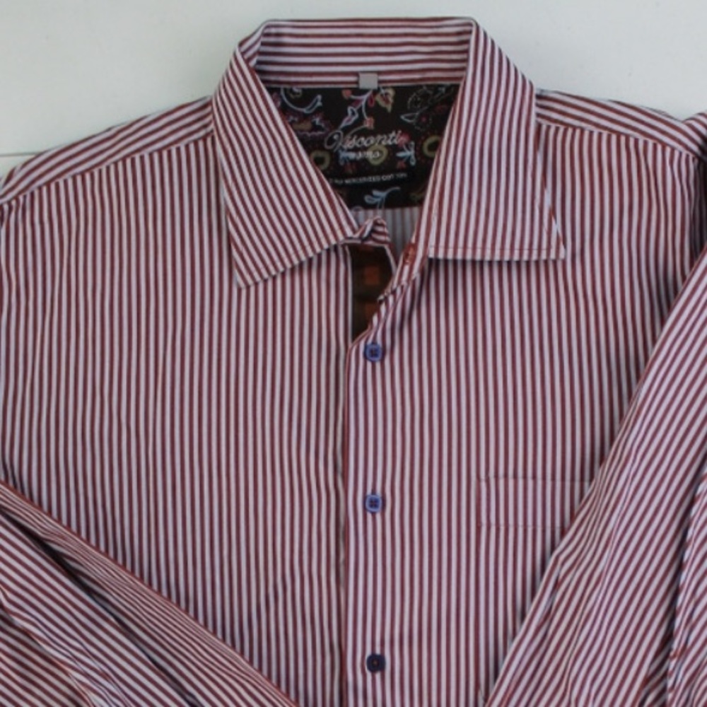 VISCONTI UOMO Long Sleeve Maroon Striped Shirt 2XL